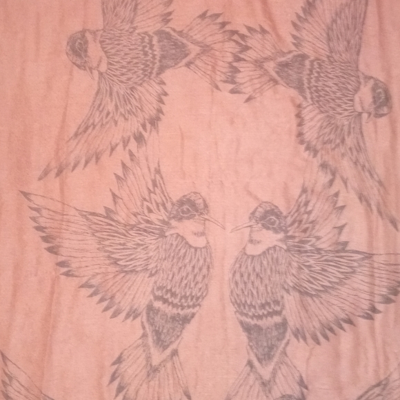 Long brown sheer scarf/ wrap bird graphic - Picture 2 of 4